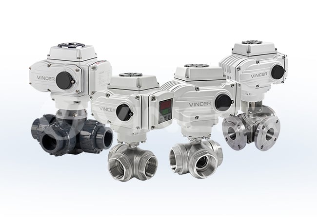 Electric 3-way ball valve with L-port and T-port flow control - VINCER