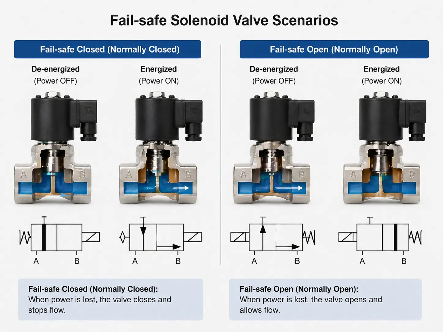 Fail-safe solenoid valve scenarios