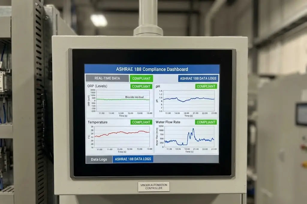 Industrial Automation Controller showing ASHRAE 188 Compliance Data and Log reports