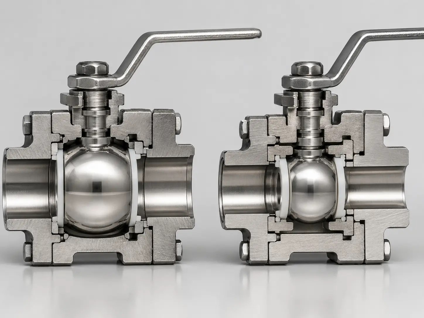 Realistic cross section comparison of full port vs standard port ball valve