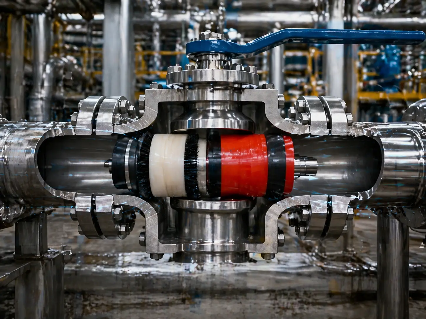 Industrial pipeline pigging tool passing through a full bore valve