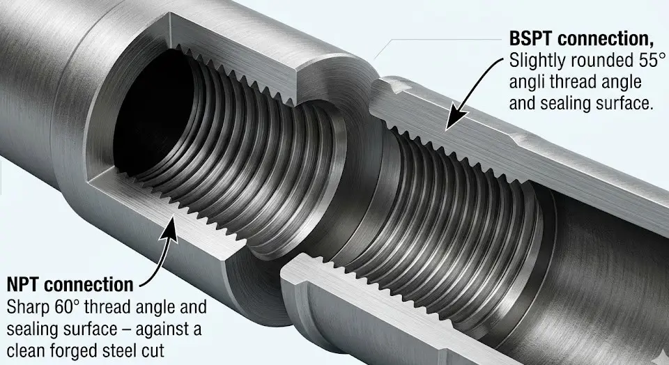 Cross-section of NPT vs BSPT threads
