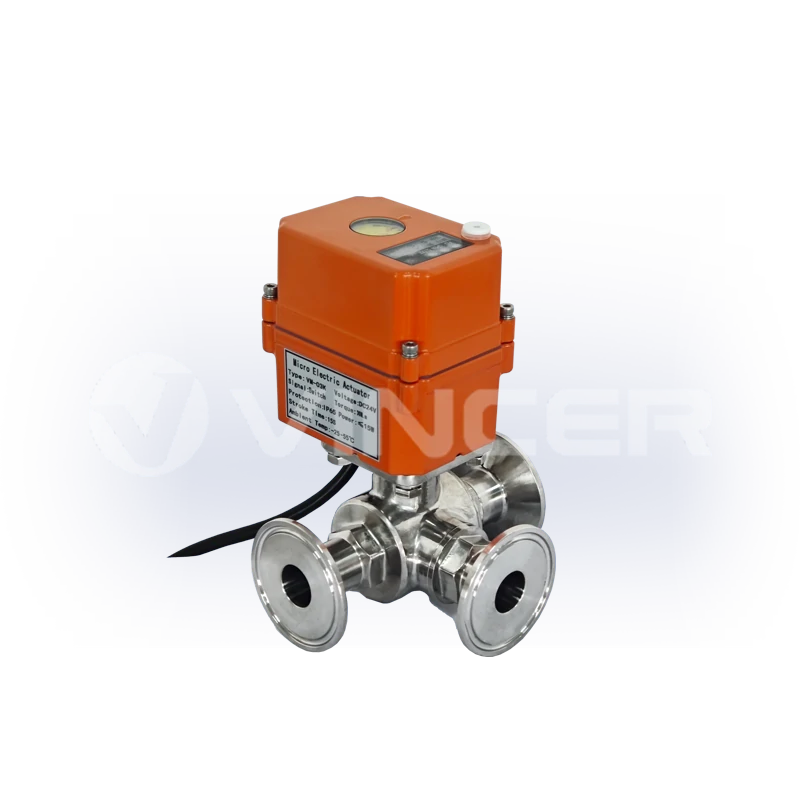 Miniature Electric Sanitary Tri-Clamp 3-Way Ball Valve - VINCER