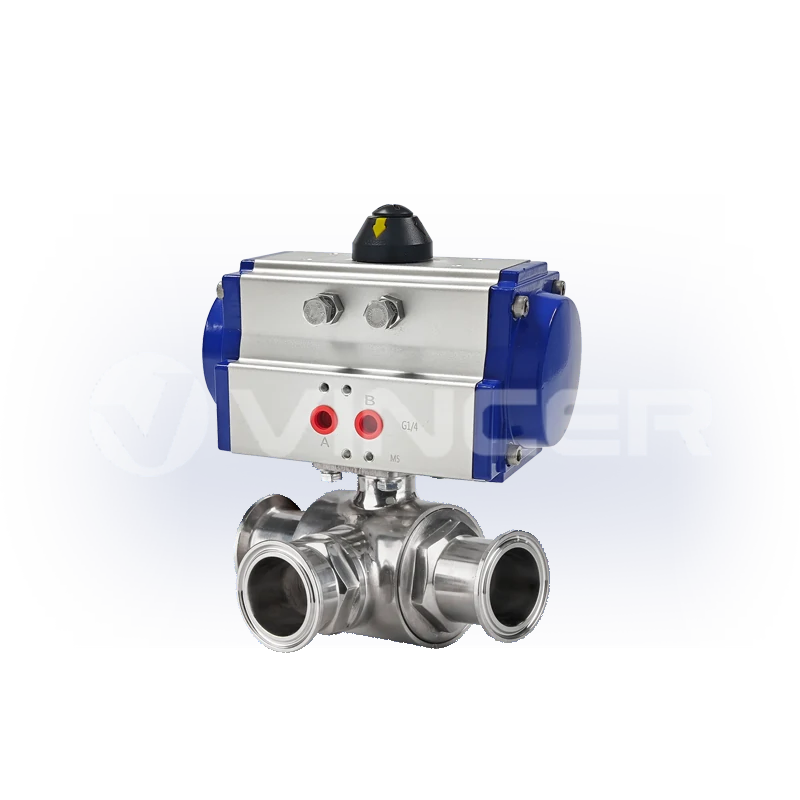 Pneumatic Sanitary Tri-Clamp 3-Way Ball Valve - VINCER